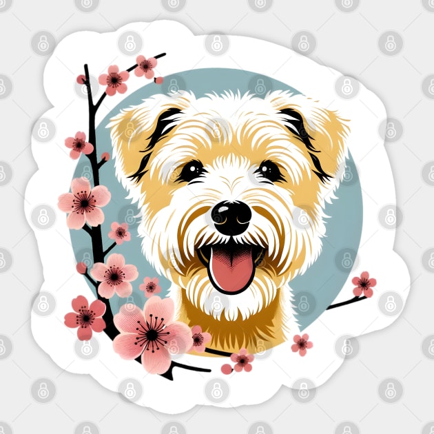 Dandie Dinmont Terrier Revels in Spring Cherry Blossoms Sticker by ArtRUs